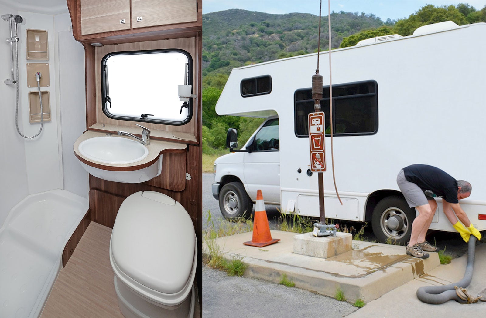 Portable RV/camper toilet and holding tank setup in Camden, New Jersey