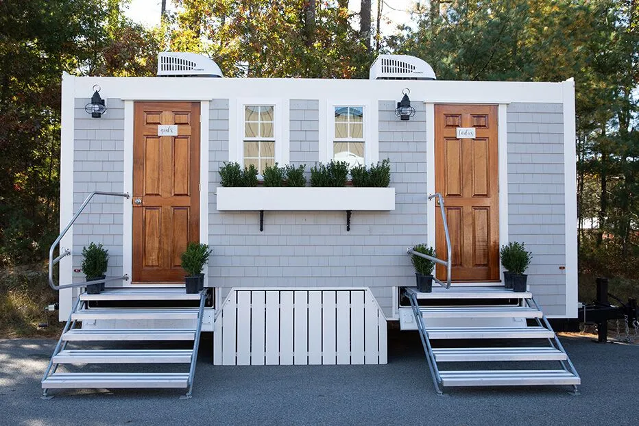 Wedding restroom units discretely staged at a venue in Camden, New Jersey